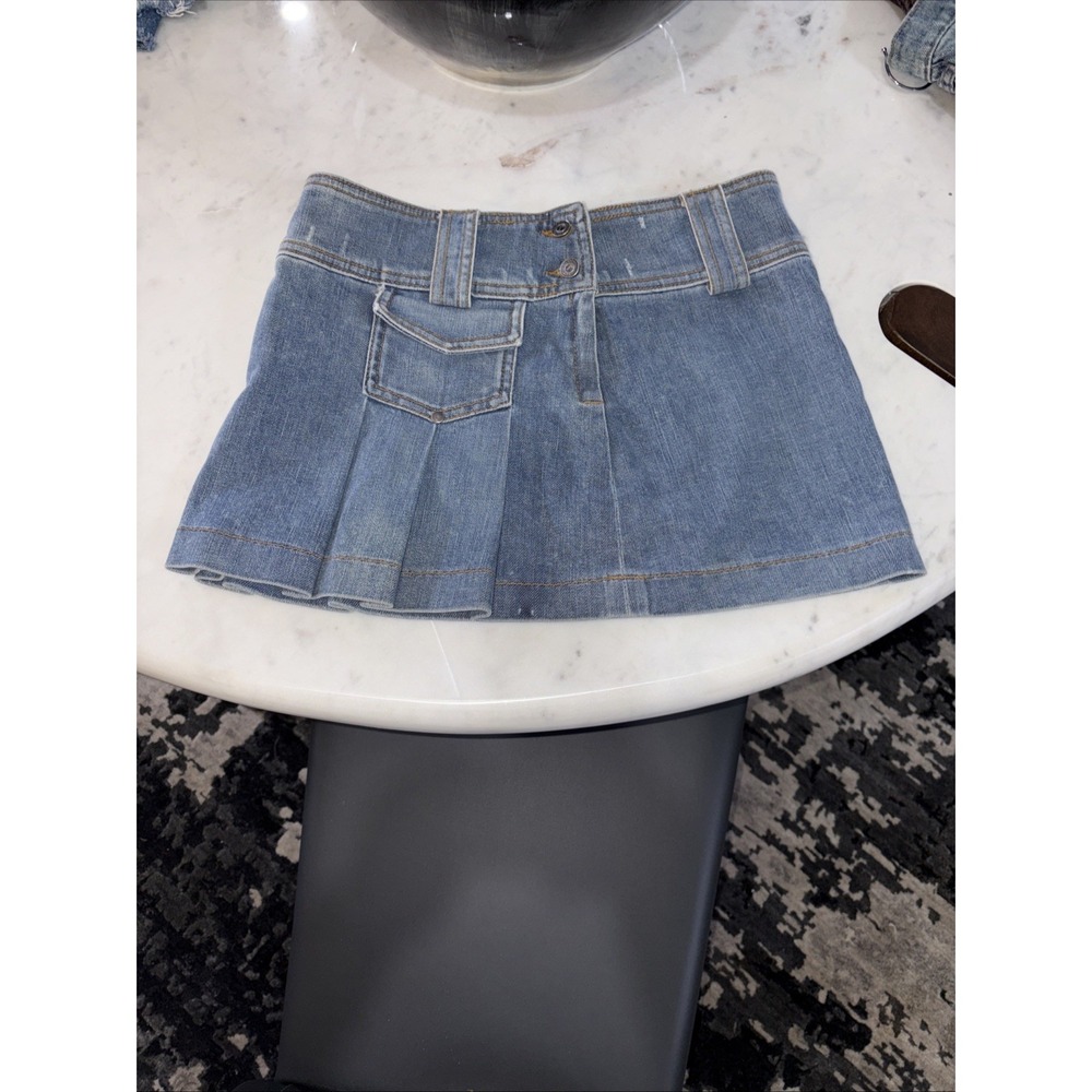 Juicy Couture Jeans Vintage Y2K Pleated Blue Denim Mini Skirt Size P 28